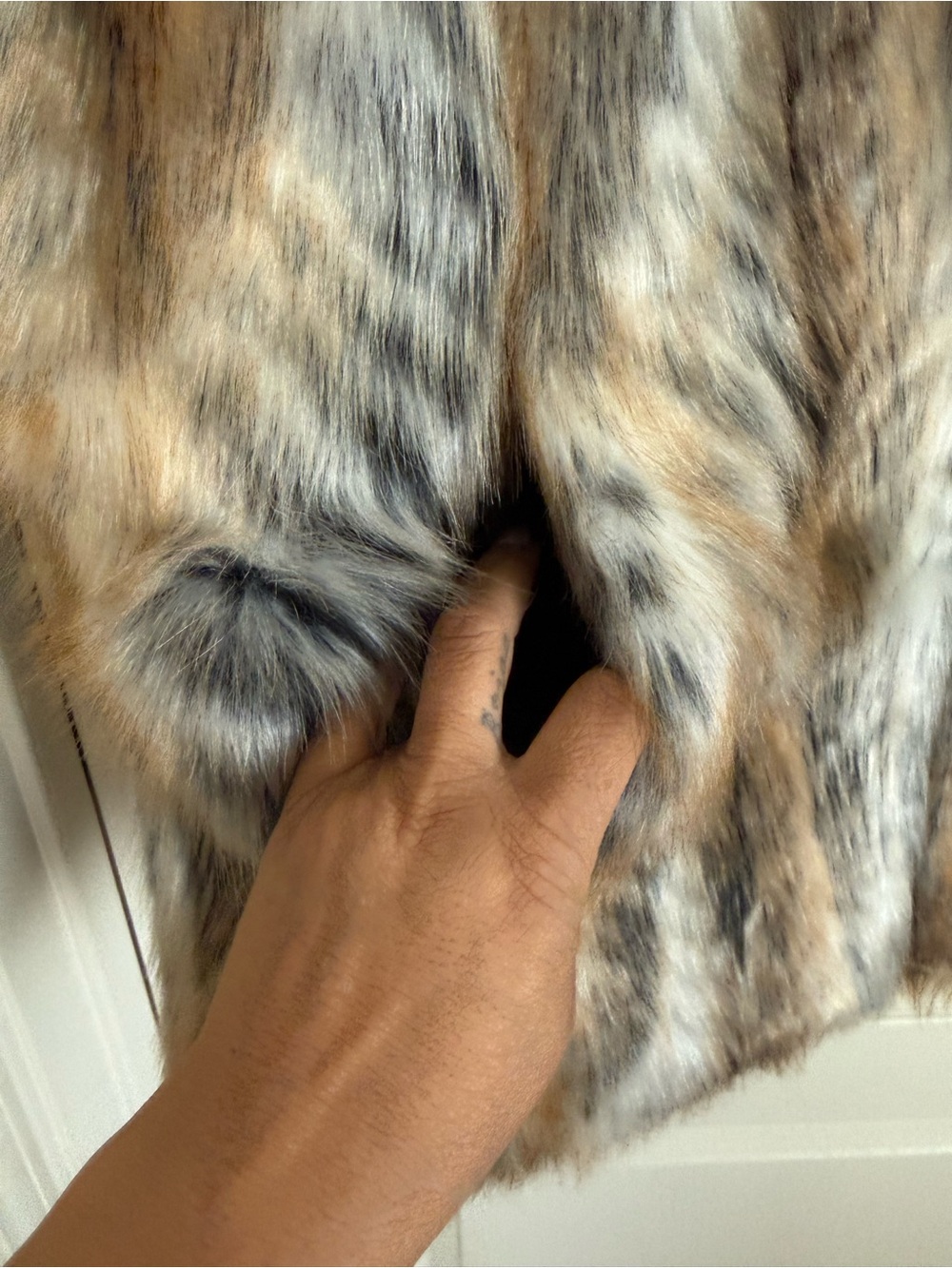 Fabulous Furs Mixed-Tone Faux Fur Vest in Taupe, Black & Cream - Picture 6 of 7